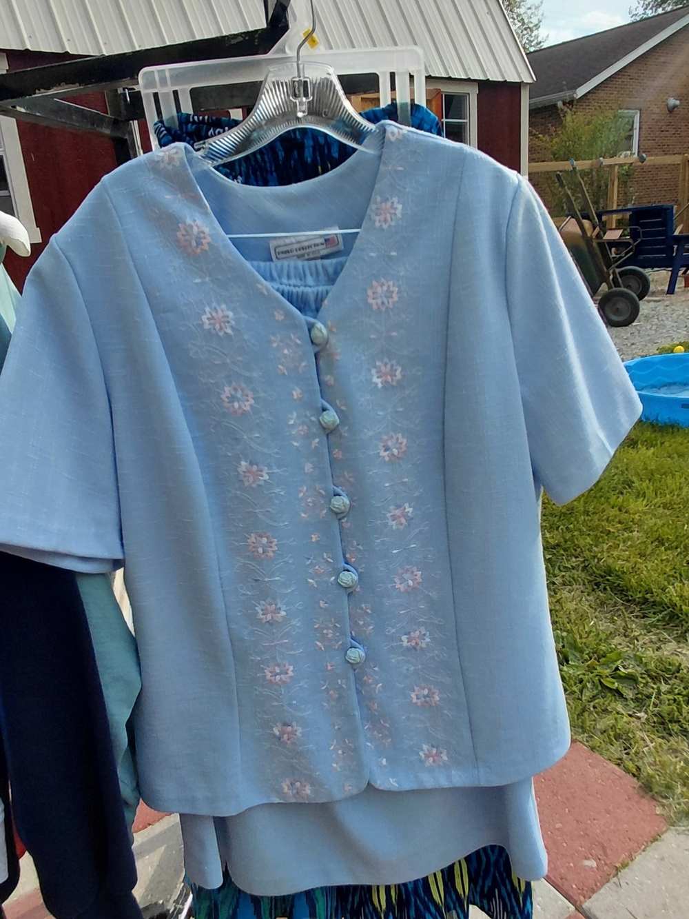 Vintage Classic Light Blue Embroidered Skirt Set